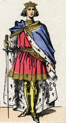 Capetianernes dynasti: Portræt af Philip III kaldet Hardi (1245-1285), frankernes konge fra 1270 til 1285. Epinal billeddannelse fra slutningen af det 19. århundrede. Privat samling.