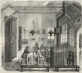 Skole for idioter i Bicetre i det 19. århundrede - Indgravering i "Tableau-de-Paris" af Edmond Texier 1852