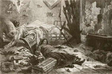 Virkninger af eksplosionen af en granat i et hus i forstæderne, maj 1871, illustration fra 