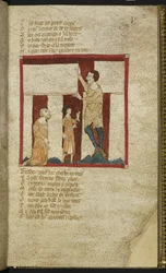 Egerton MS 3028 f.30r, Stonehenge er bygget, med Merlins hjælp, fra 