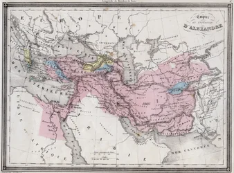 Imperium og ekspedition af Alexander den Store - Tavle fra "Universal Atlas of Ancient and Modern Geography for the Use of Residential Schools" af Vuillemin - ca. 1845
