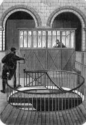 Indgang til tresor-kældrene i Banque de France i Paris i det 19. århundrede (Basement of the Bank of France i Paris) (gravering)