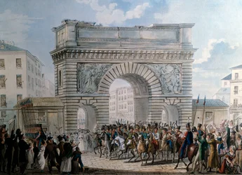 De allieredes indtog i Paris af Porte Saint Martin den 31/03/1814 kong Ludvig XVIII (1755-1824) parade. Tryk fra 1814. Paris, Musee Carnavalet