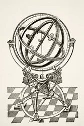Ækvatorringe eller cirkler, efter kobberstik i bogen Tychonis Brahe Astronomiae Instauratae Mechanica fra 1602, fra Science and Literature in The Middle Ages af Paul Lacroix pub. London 1878