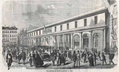 Udvendigt billede af School of Medicine i Paris - Indgravering i "Tableau-de-Paris" af Edmond Texier 1852