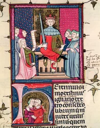 F.39r Ægteskabslov, en utro kone, der møder i retten, fra Justiniani i Fortiatum
