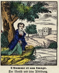 Fables de La Fontaine: mennesket og dets billede. Billede af Epinal, første halvdel af det 19. århundrede.