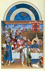 Faksimile af januar: banketscene af brødrene Limbourg, fra Tres Riches Heures du Duc de Berry (for original se 8433)