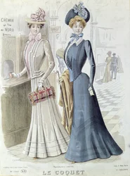 Moderigtige damer ved billetkontoret på Gare du Nord i Paris, ca. 1900