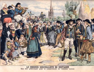 Festival for bevarelse af traditionelle bretonske kostumer. Regionalkongressen i Bretagne. En malerisk fest for at bevare det bretonske kostume. Illustration til Le petit Journal