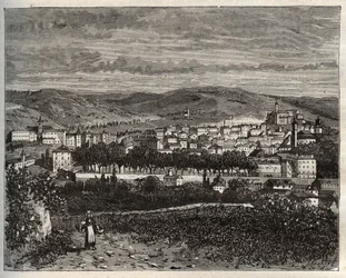 Figeac - Lot, i Midi-Pyrénées-regionen - indgravering i "La France illustree: geografi, historie, statistisk administration" af V.A. Malt-brun. 1884