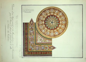First Empire: design af et tæppe udført på Manufacture de la Savonnerie til Cabinet de Travail af kejser Napoleon I (1769-1821) på Palais des Tuileries i Paris