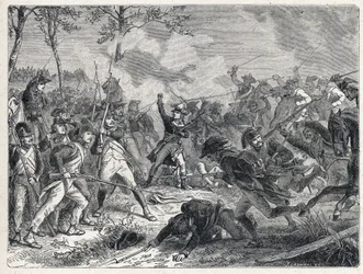 Første koalition: Lazarus Nicolas Marguerite Carnot (1753-1823) under slaget ved Wattignies, der modsatte de franske tropper den østrigske hær den 16. oktober 1793.