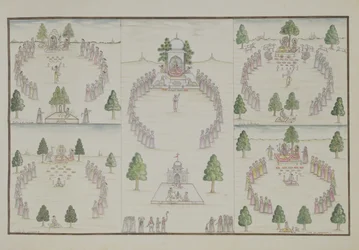 Fem hinduistiske kulter: Shiva, Krishna, Vishnu, Brahma og Mother Goddess fra The Gentil Album, udgivet i 1774