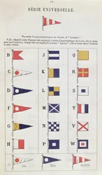 Flag brugt til søs til kommunikation, ca. 1900 (farvegravering)