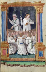 Fol.33r St. Peter og St. John formaner de troende, fra Heures a lUsage de Rome