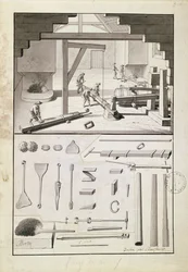 Støberi, tegning til Description des Arts et Métiers, af L. Simonneau, som inspirerede Diderot til Encyclopédie