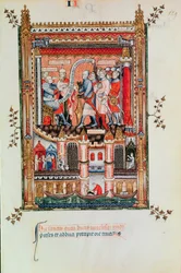 Fr 2091 fol.129 Sisinnius giver ordre til St. Denis og hans ledsagere bragt foran ham, fra Vie de St. Denis, 1317
