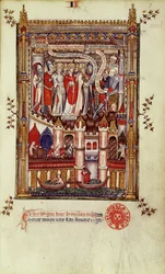 Fr 2092 f.1 Det første forhør af St. Denis og hans ledsagere af Sisinnius, fra Vie de St. Denis, 1317