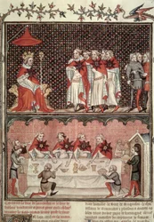 Fr 2813 fol.39 Dauphin Charles (1338-80) og deputerede for de tre stater, fra Grandes Chroniques de France, 1375-79