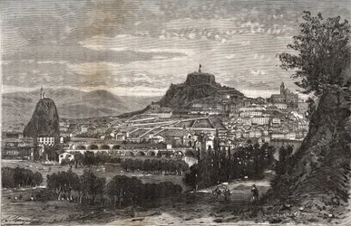 Frankrig, Auvergne, Haute-Loire (43), Le Puy en Velay (Le-Puy-en-Velay) - indgravering i "La France illustrée: geography, histoire, administration statistics" af V.A. Malt-Brown. 1884