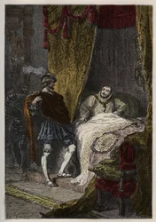 Francois 1er (1494-1547) overrasker Henrik VIII (1491-1547) om morgenen ved Camp du Drap d
