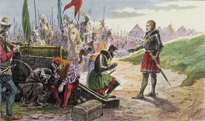 Francois 1st, våben Chevalier af Bayard, i Marignan - Illustration 1800-tallet.