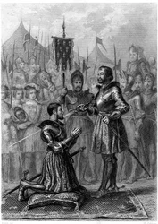 François 1., bevæbnet ridder efter slaget ved Marignan (1515). 19. århundrede (kobberstik)