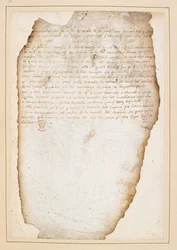 Fransk slagplan forud for slaget ved Agincourt, udarbejdet af marskal Boucicault, kaptajn af Normandiet og andre. Mellem 13.-21. oktober 1415 (blæk på papir)
