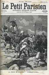 Franske soldater i Sudan: maj 1898. Sack of Sikasso af oberst Audeoud (Sudan). Tilfangetagelsen af Sikasso. Cover af "" Le petit parisien""" fra juni 1898.