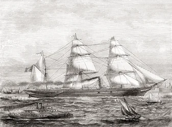 Fransk dampdrevet transatlantisk linjeskib Pereire (1866-1888), fra Les Merveilles de la Science, pub.1870