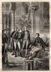Friedrich Konrad Hornemann (1772-1801) mødte Napoleon Bonaparte i Kairo i 1797 i nærværelse af Gaspard Monge (1746-1818) og Claude Louis Berthollet (1748-1822) - illustration hentet fra "The Great Mariners of the 18th century"