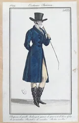 Frakke med stråhat, nankeen-bukser og bløde støvler, 1819