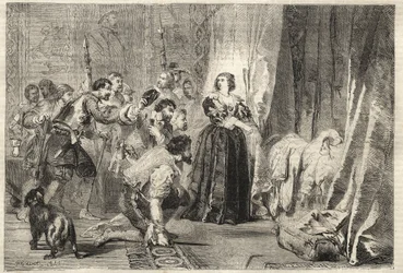 Fronde - Folket kræver at se kongen: Paris, Palais Royal, 9. februar 1651 - Fronde: natten til 9. februar 1651, på Palais Royal, viser Anne af Østrig (1601-1666) Ludvig XIV, kendt som Le Kong Soleil (Kong Soleil eller Ludvig den Store