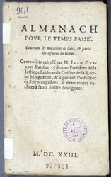 Frontispice af bogen "Almanach pour le temps passé"", af Jean Guerin