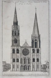 Frontispice af den store portal til Church Cathedrale de Notre Dame à Chartres, designet på stedet af Saint Vincent Geographer Engineer, sd. 19. århundrede