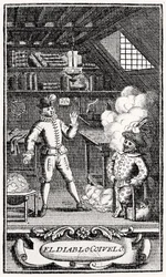 Frontispiece by Dubercelle for "The Devil upon Two Sticks", c.1787dani