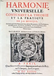 Frontispice af Harmonie universelle, der indeholder teori og praksis om musik af Marin Mersenne (Marin Mersennus eller le Pere Mersenne) (1588-1648), 1637.