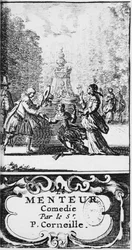 Frontispice of The Liar af Pierre Corneille (1606-84) udgivet i 1664, Amsterdam