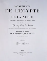 Frontispice af 1. bind af Monuments de lEgypte et de la Nubie af kunstneren, udgivet i Paris af Firmin-Didot, 1835