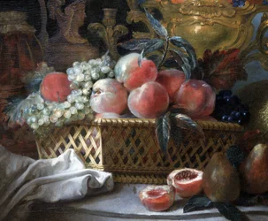 Frugtvase og kurv (detalje). ca. 1770 (olie på lærred)