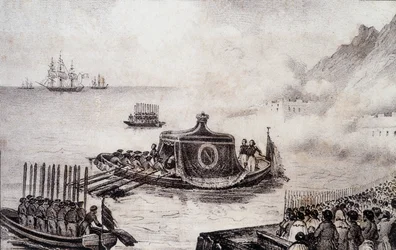 Begravelse af Napoleon I: afgang af St. Helena - tegning af Levilly, i "" Historisk maleri af Napoleons begravelse"" af M. St. Maurice, ca. 1851.