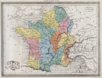 Gallien opdelt i romerske provinser - Plade udvundet fra "" Universal Atlas for oldtidens og moderne geografi til beboelsesskoler"" af Vuillemin - ca. 1845