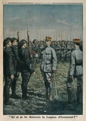 General Petain inspicerer 42. Mountain Infantrymen Regiment, og hvad nu hvis jeg giver dig Æreslegionen, bagsideillustration fra Le Petit Journal, supplement illustre, 23. september 1917 (