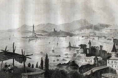 Genova - Gener - Genova - Indgravering fra "" Picturesque Italy"" af M. de Norvins, Ch. Nodier 1834-1836.
