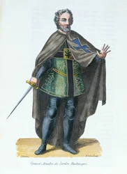 Stormester i den Tyske Orden, illustration fra Histoire et Costumes des Ordres Monastiques af Pierre Helyot (1660-1716), 1842