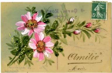 Hilsen med blomsterplante. Postkort fra begyndelsen af det 20. århundrede.