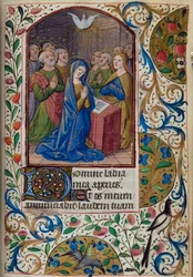 H/L-3-3 fol. 104r Pinsedag, fra Timebog, Brug af Paris, midten af 1400-tallet