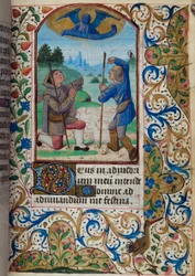 H/L-3-3 fol. 62r Bebudelse til hyrderne, fra Timebog, Brug af Paris, midten af 1400-tallet