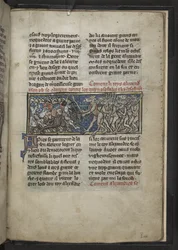 Harley MS 4979 f.72r Alexander, der bekæmper mænd med hestehoveder, fra 